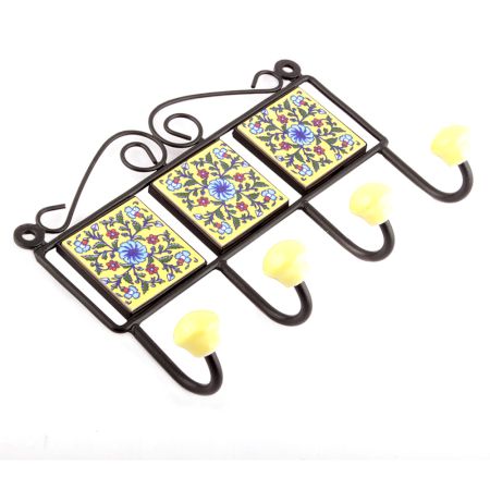 Yellow And Turquoise Wheel Flower Tiles Hooks